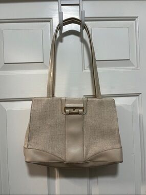 Etienne Aigner Cream and Beige Canvas Shoulder Tote